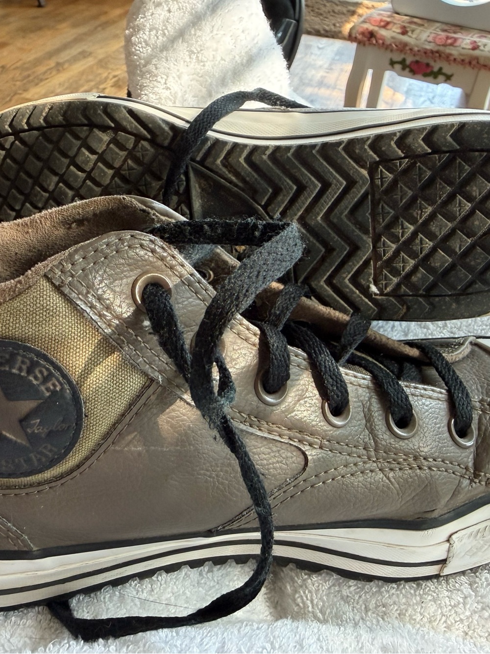 Converse Metallic Gray High-Top Sneakers with Black Laces